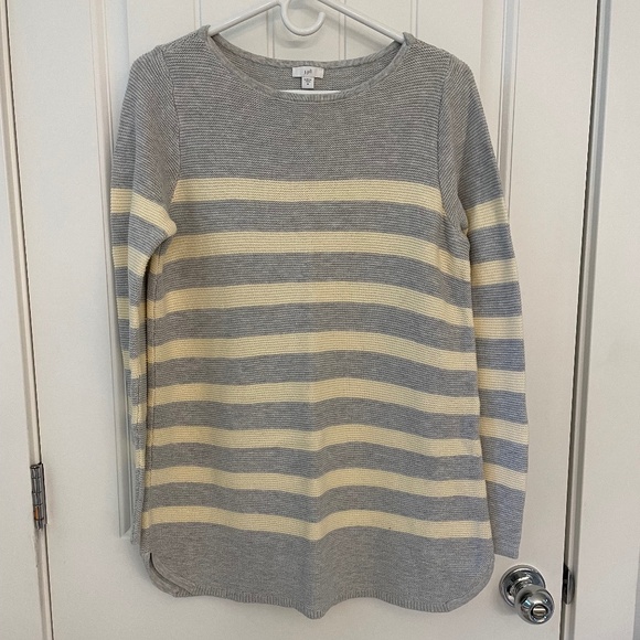 J Jill pale yellow and gray striped sweater tunic, size M - Picture 2 of 8